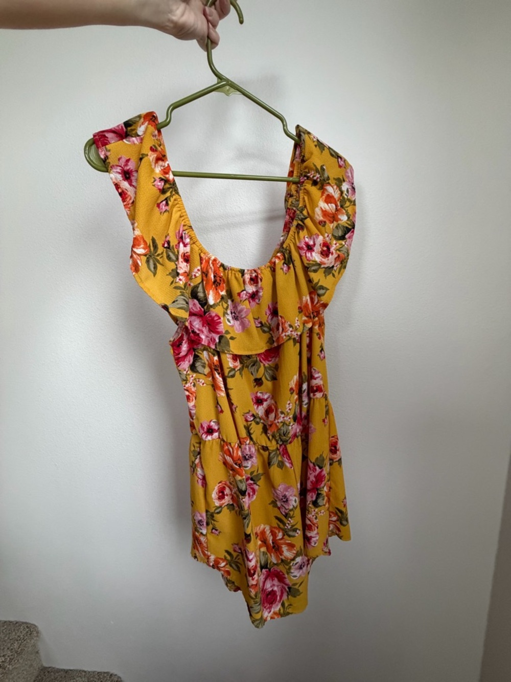 See You Monday Yellow Floral Ruffle-Trim Camisole